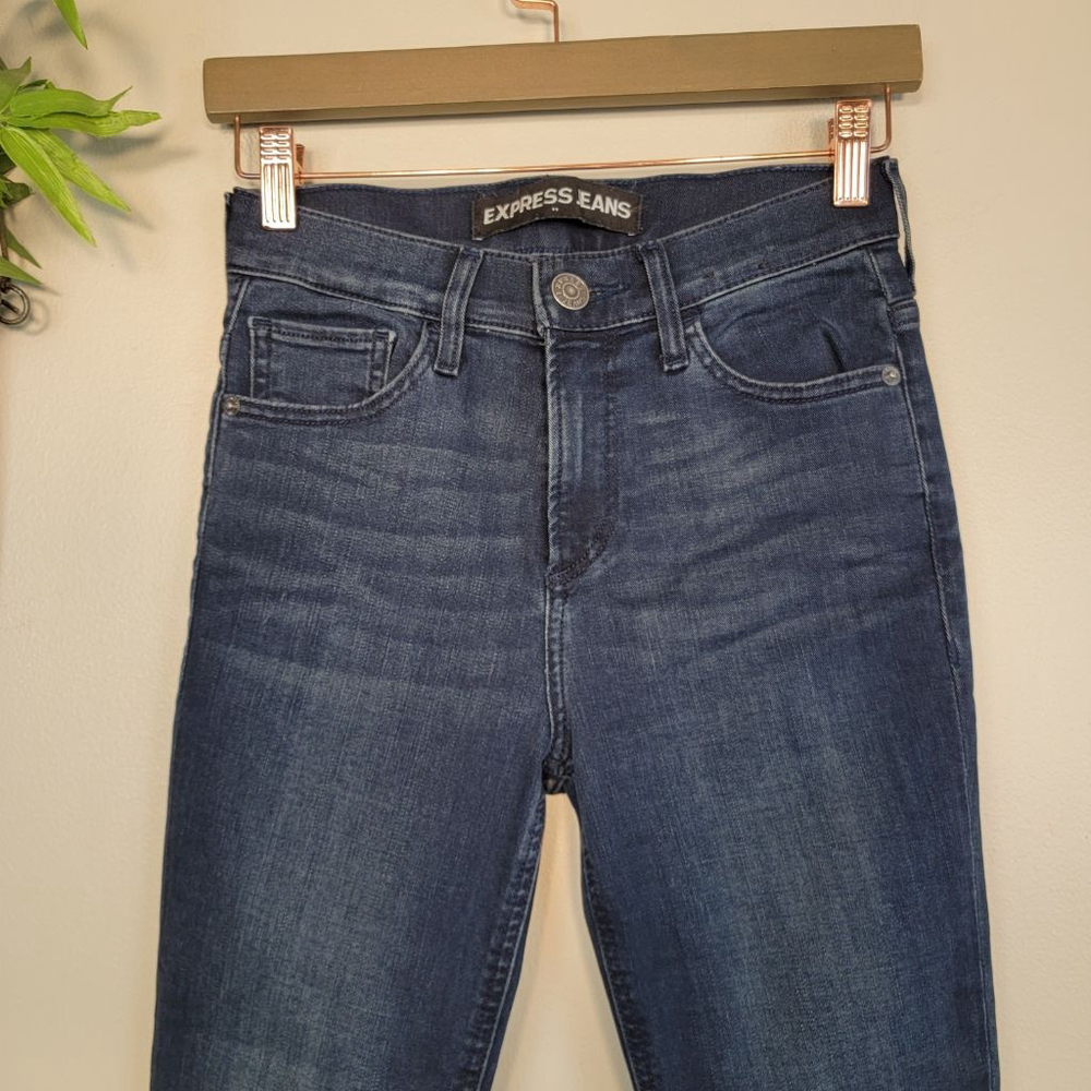 Express Legging High Rise Dark Blue Wash Skinny Soft Stretch Jegging 2 Jeans - Picture 5 of 10